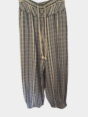 Intimately Free People Blue/White Linen Blend Oversized Baggy Summer Pants-Sz-S